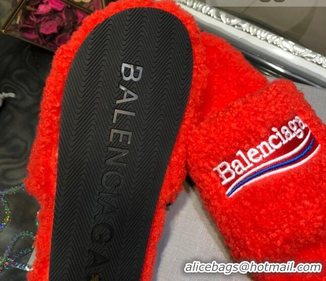 Low Cost Balenciaga Logo Wool Flat Slide Sandals 081215 Red