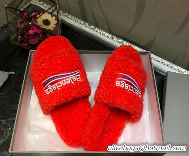 Low Cost Balenciaga Logo Wool Flat Slide Sandals 081215 Red