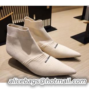 Fashion Balenciaga Knife Knit Ankle Boots 4cm 092563 White 2021