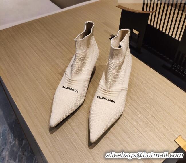 Fashion Balenciaga Knife Knit Ankle Boots 4cm 092563 White 2021