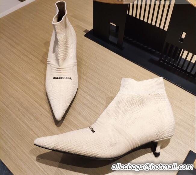 Fashion Balenciaga Knife Knit Ankle Boots 4cm 092563 White 2021