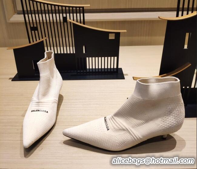 Fashion Balenciaga Knife Knit Ankle Boots 4cm 092563 White 2021