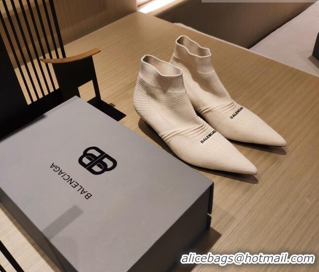 Fashion Balenciaga Knife Knit Ankle Boots 4cm 092563 White 2021