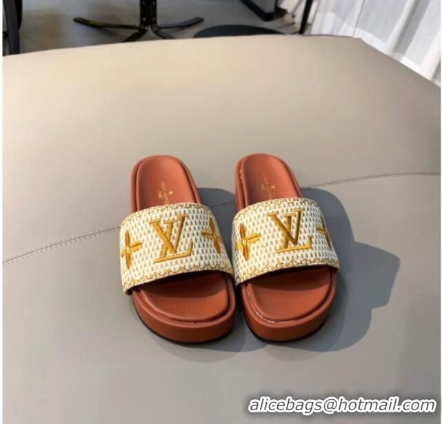 Unique Ladies Louis Vuitton Jumbo Raffia Flatform Slide Sandals 061503 Brown 2021 