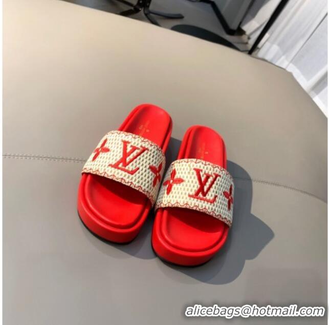 Top Quality Louis Vuitton Jumbo Raffia Flatform Slide Sandals 061503 Red 2021 