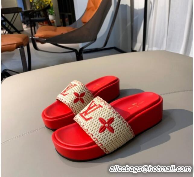 Top Quality Louis Vuitton Jumbo Raffia Flatform Slide Sandals 061503 Red 2021 