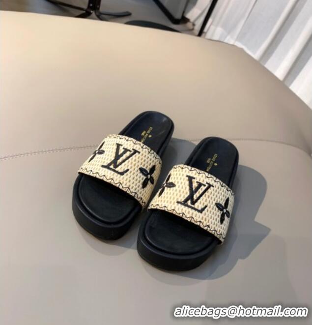 Super Quality Louis Vuitton Jumbo Raffia Flatform Slide Sandals 061503 Black 2021 