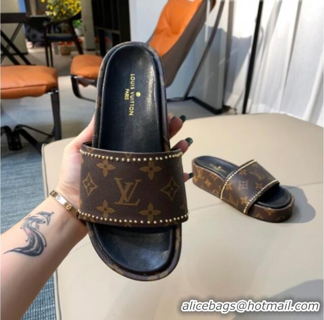 Top Quality Louis Vuitton Jumbo Studded Monogram Canvas Flatform Slide Sandals 061507