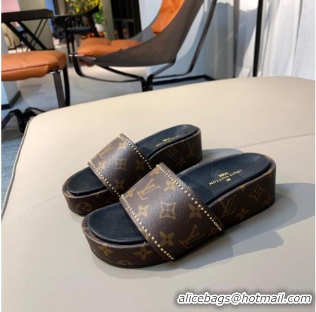 Top Quality Louis Vuitton Jumbo Studded Monogram Canvas Flatform Slide Sandals 061507