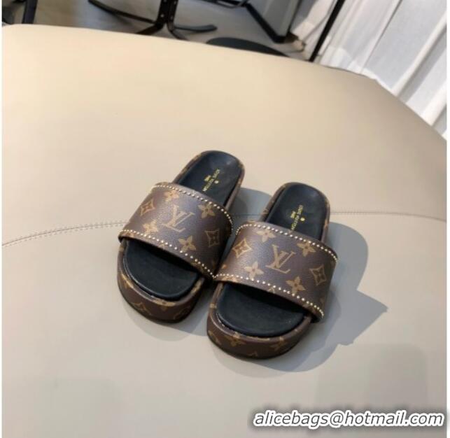 Top Quality Louis Vuitton Jumbo Studded Monogram Canvas Flatform Slide Sandals 061507