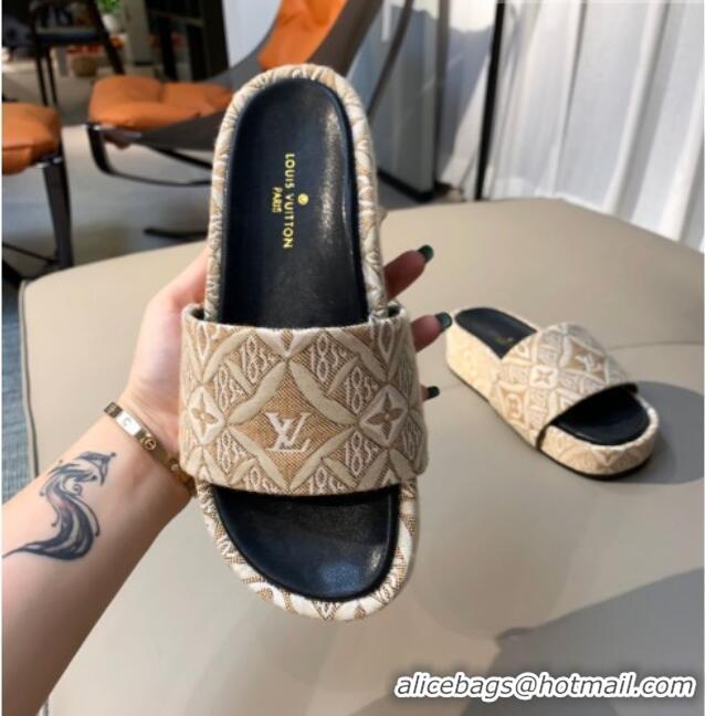 Shop Louis Vuitton Since 1854 Jumbo Flatform Slide Sandals 061508 Beige