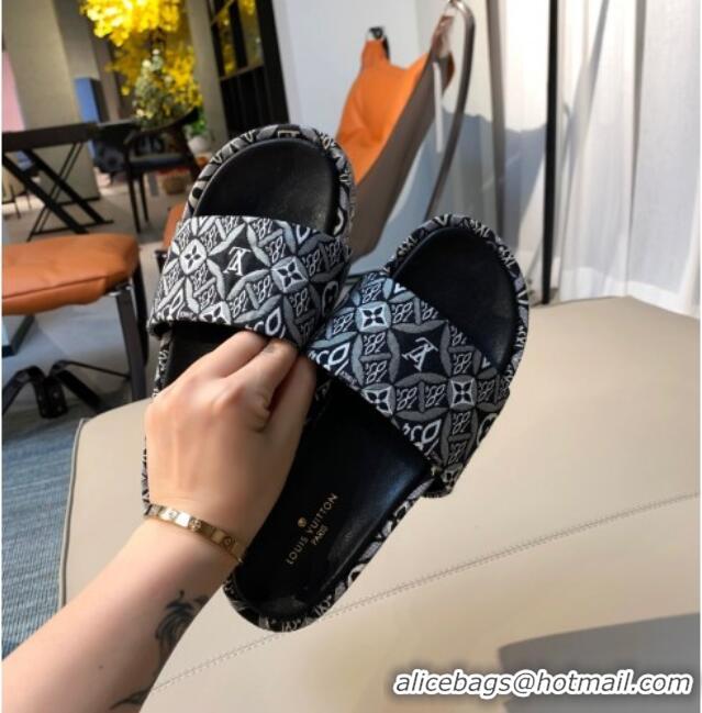 Best Luxury Louis Vuitton Since 1854 Jumbo Flatform Slide Sandals 061508 Black