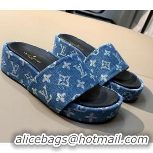 Good Quality Louis Vuitton Since 1854 Jumbo Flatform Slide Sandals 061508 Blue