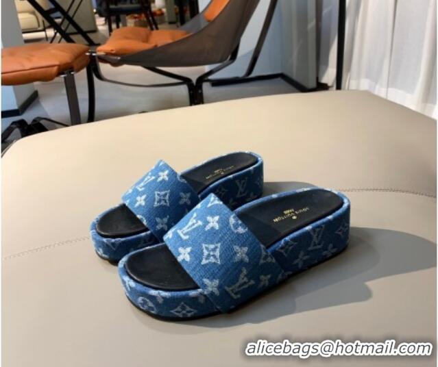 Good Quality Louis Vuitton Since 1854 Jumbo Flatform Slide Sandals 061508 Blue