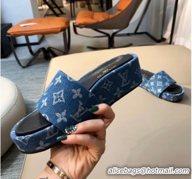 Good Quality Louis Vuitton Since 1854 Jumbo Flatform Slide Sandals 061508 Blue