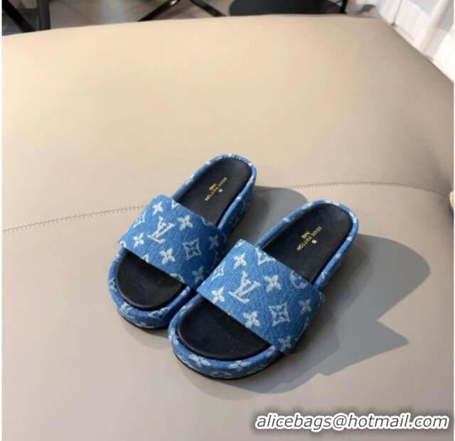 Good Quality Louis Vuitton Since 1854 Jumbo Flatform Slide Sandals 061508 Blue