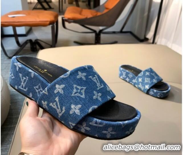 Good Quality Louis Vuitton Since 1854 Jumbo Flatform Slide Sandals 061508 Blue