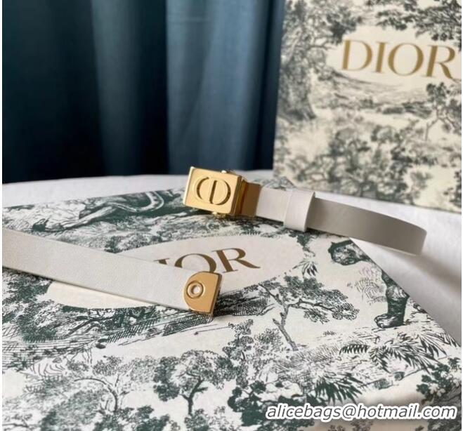 Buy Inexpensive DIOR Leather 17MM Belt B0118UM White Ggold Buckle