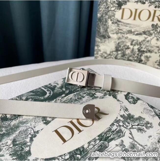 Shop Grade DIOR Leather 17MM Belt B0118UM White Silver Buckle