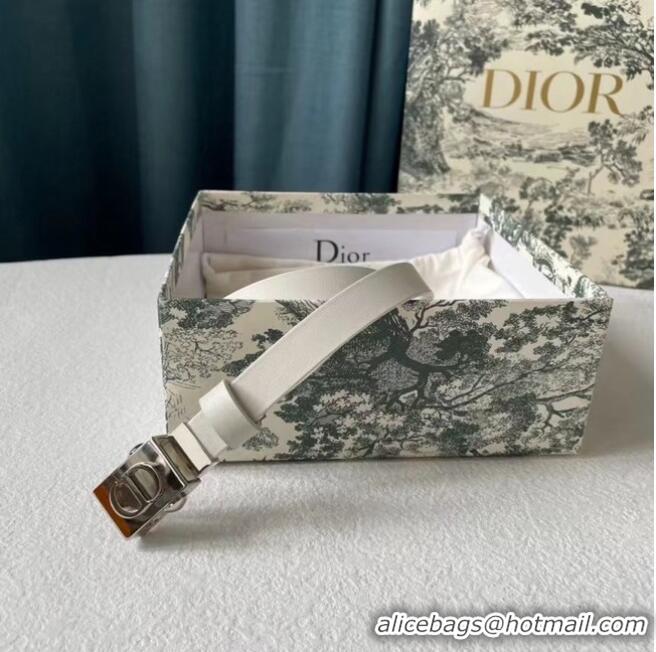 Shop Grade DIOR Leather 17MM Belt B0118UM White Silver Buckle