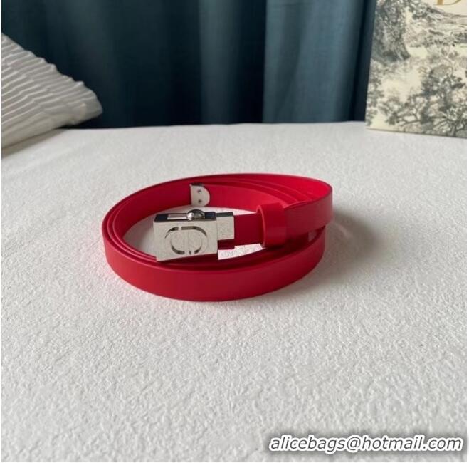 Super Quality DIOR Leather 17MM Belt B0118UM Red Silver Buckle