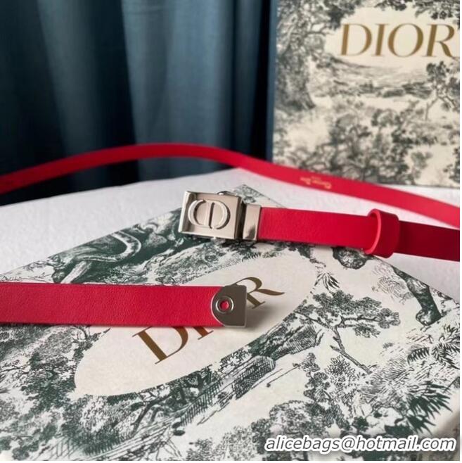 Super Quality DIOR Leather 17MM Belt B0118UM Red Silver Buckle