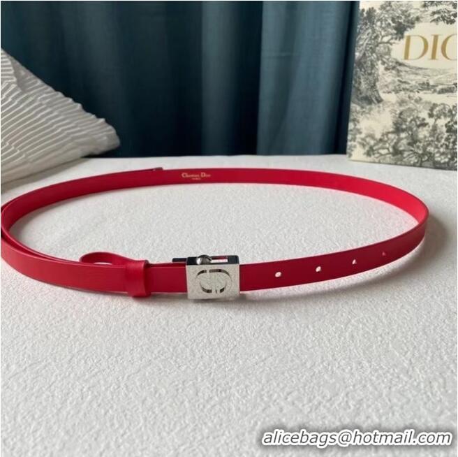 Super Quality DIOR Leather 17MM Belt B0118UM Red Silver Buckle