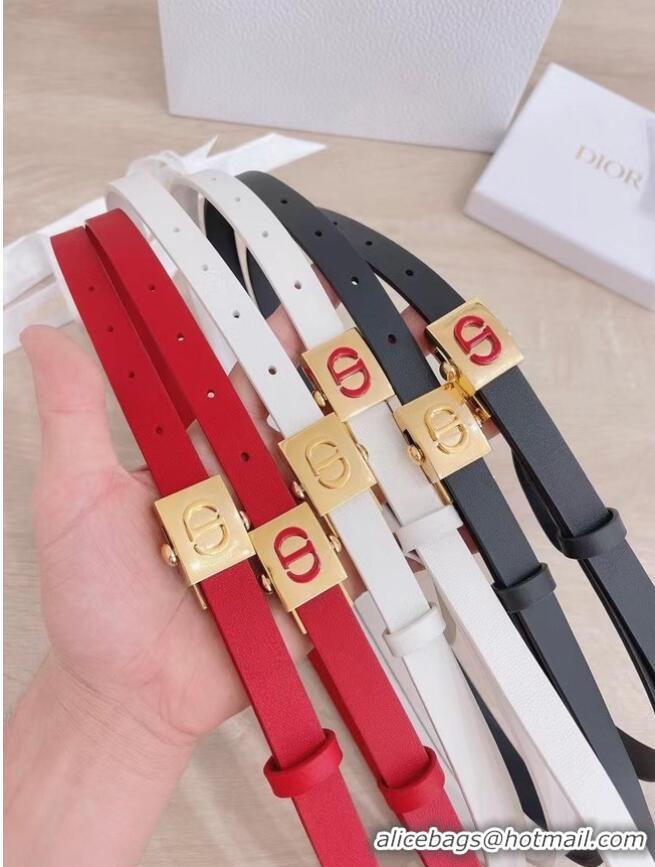 Super Quality DIOR Leather 17MM Belt B0118UM Red Silver Buckle