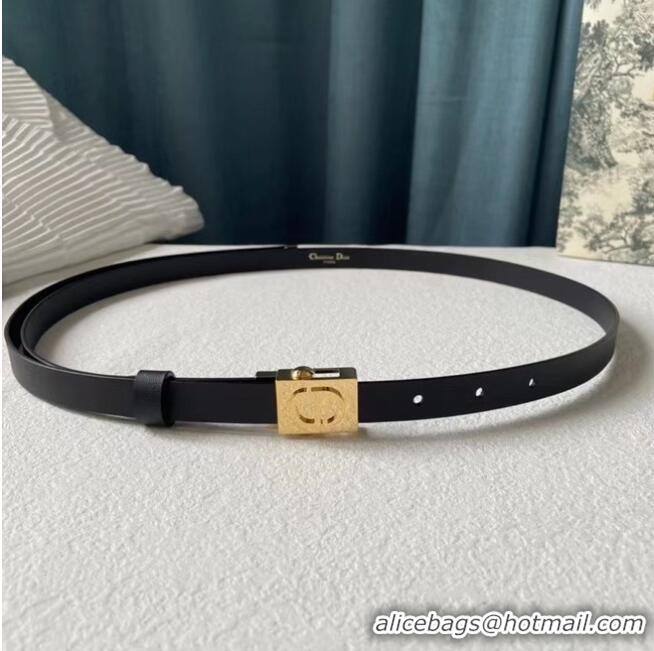 Inexpensive DIOR Leather 17MM Belt B0118UM Black Gold Buckle