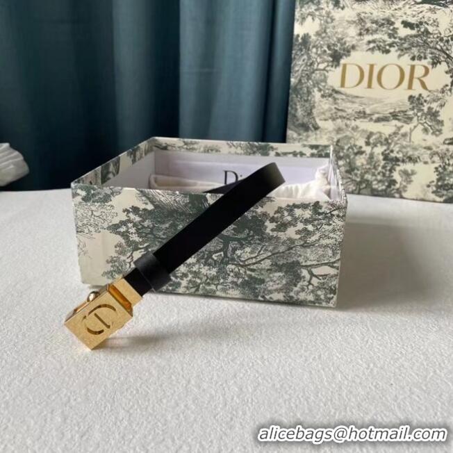 Inexpensive DIOR Leather 17MM Belt B0118UM Black Gold Buckle