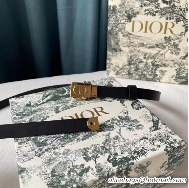 Inexpensive DIOR Leather 17MM Belt B0118UM Black Gold Buckle