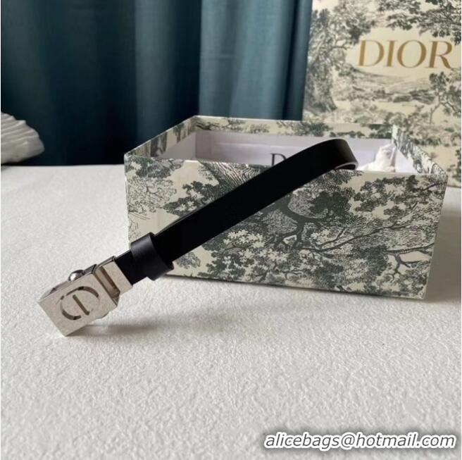 Super Quality DIOR Leather 17MM Belt B0118UM black Silver Buckle