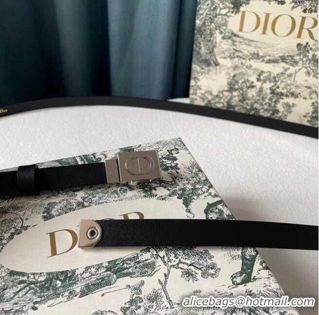 Super Quality DIOR Leather 17MM Belt B0118UM black Silver Buckle