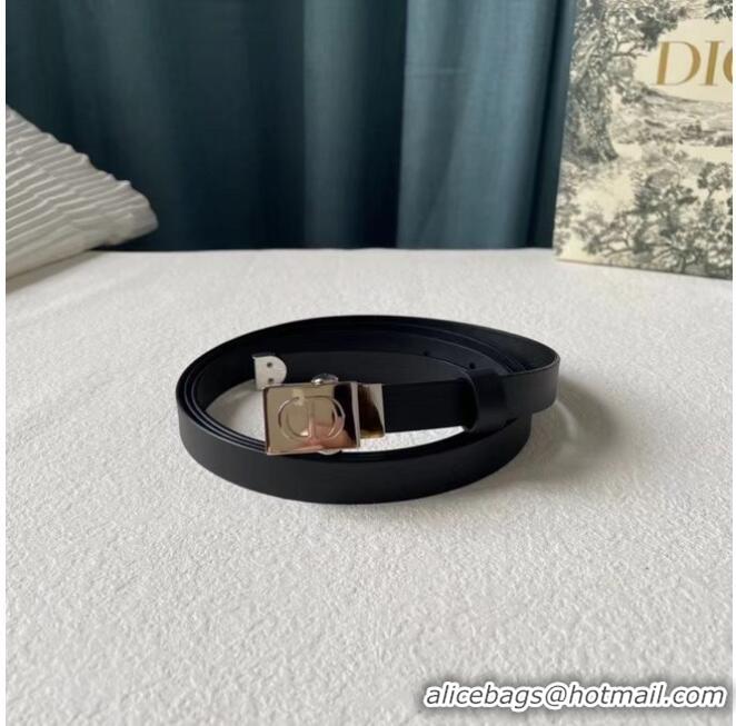 Super Quality DIOR Leather 17MM Belt B0118UM black Silver Buckle