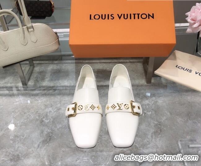 Custom Louis Vuitton Bahia Calfskin Flat Loafers 061513 White