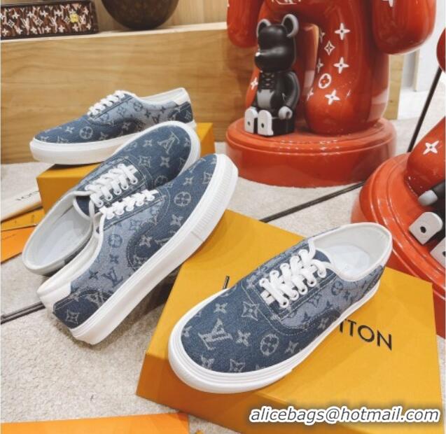 Hot Sale Louis Vuitton Men's Trocadero Richelieu Denim Canvas Sneakers Blue 061516