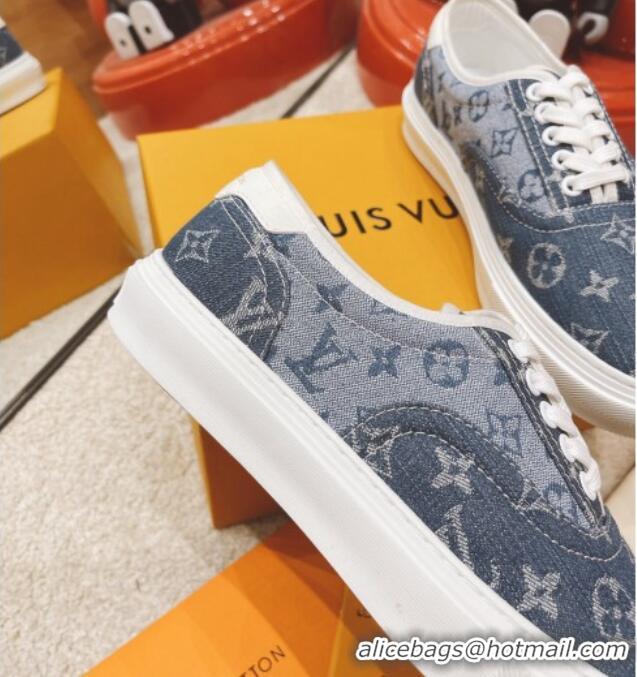 Hot Sale Louis Vuitton Men's Trocadero Richelieu Denim Canvas Sneakers Blue 061516