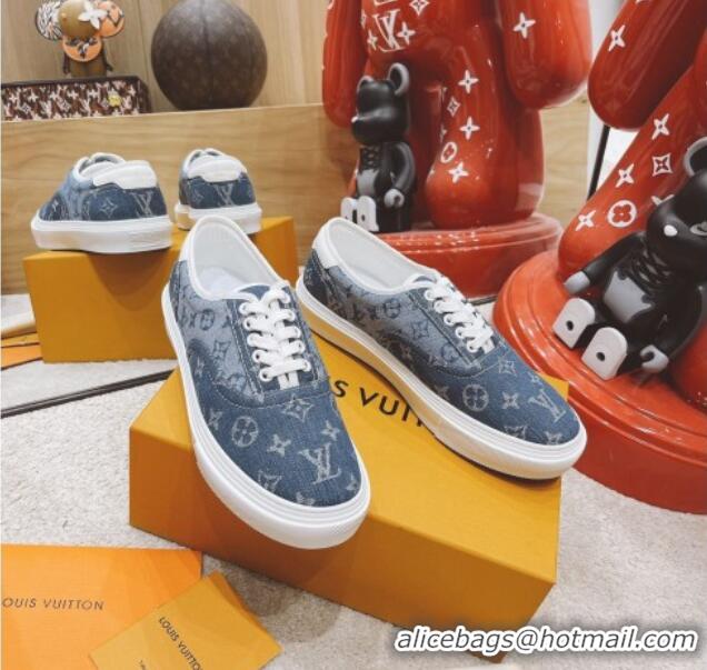 Hot Sale Louis Vuitton Men's Trocadero Richelieu Denim Canvas Sneakers Blue 061516