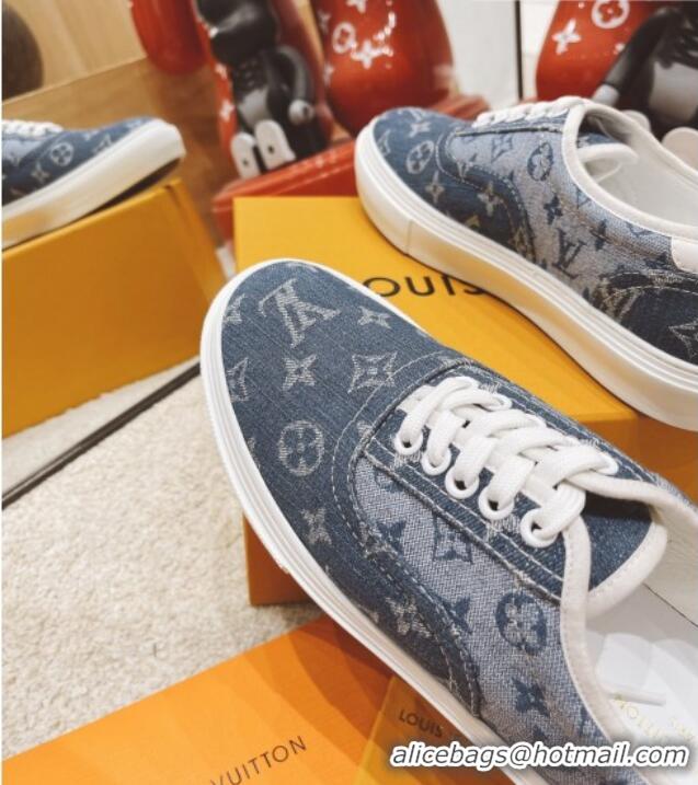 Hot Sale Louis Vuitton Men's Trocadero Richelieu Denim Canvas Sneakers Blue 061516