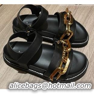 Low Price Louis Vuitton Paseo Flat Comfort Calfskin Chain Sandals 061519 Black