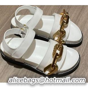 New Style Louis Vuitton Paseo Flat Comfort Calfskin Chain Sandals 061519 White