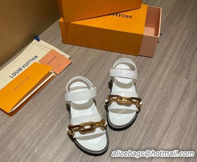 New Style Louis Vuitton Paseo Flat Comfort Calfskin Chain Sandals 061519 White