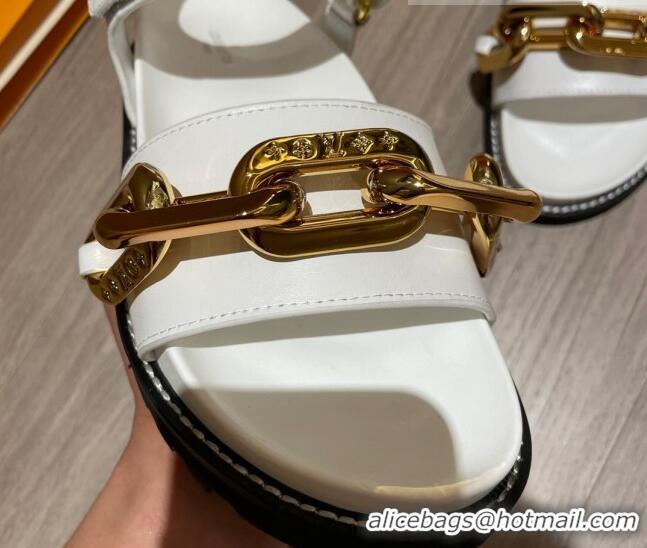 New Style Louis Vuitton Paseo Flat Comfort Calfskin Chain Sandals 061519 White