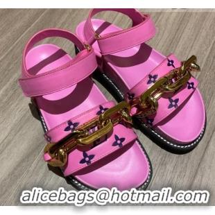 Top Quality Louis Vuitton Paseo Flat Comfort Monogram Leather Chain Sandals 061522 Pink 2021