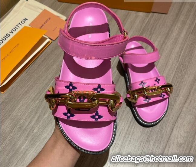 Top Quality Louis Vuitton Paseo Flat Comfort Monogram Leather Chain Sandals 061522 Pink 2021