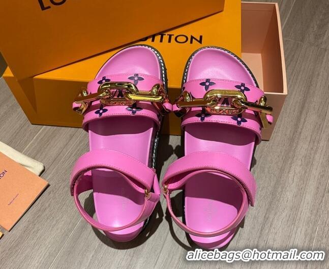 Top Quality Louis Vuitton Paseo Flat Comfort Monogram Leather Chain Sandals 061522 Pink 2021