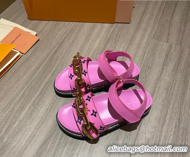 Top Quality Louis Vuitton Paseo Flat Comfort Monogram Leather Chain Sandals 061522 Pink 2021