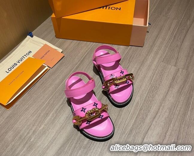 Top Quality Louis Vuitton Paseo Flat Comfort Monogram Leather Chain Sandals 061522 Pink 2021