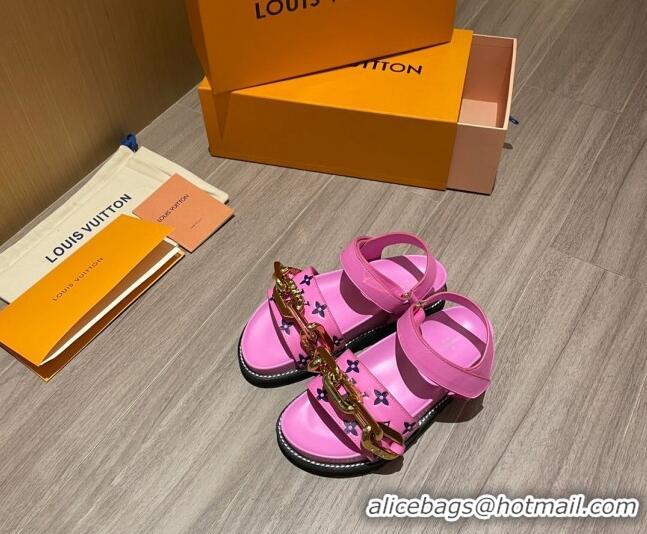 Top Quality Louis Vuitton Paseo Flat Comfort Monogram Leather Chain Sandals 061522 Pink 2021