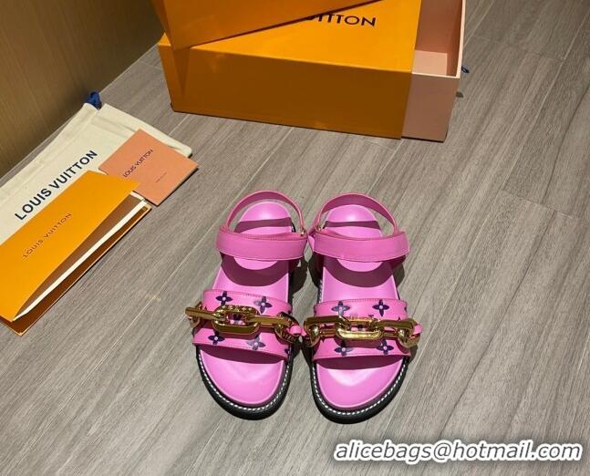 Top Quality Louis Vuitton Paseo Flat Comfort Monogram Leather Chain Sandals 061522 Pink 2021